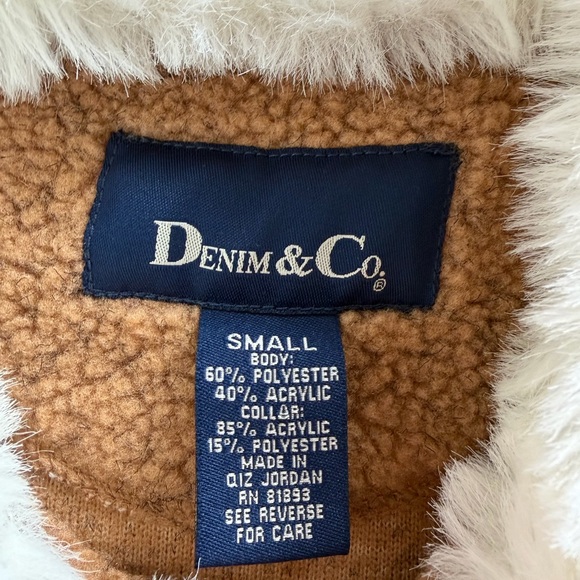 Denim&Co Teddy Coat in tan brown with White Faux Fur Collar - Picture 3 of 3